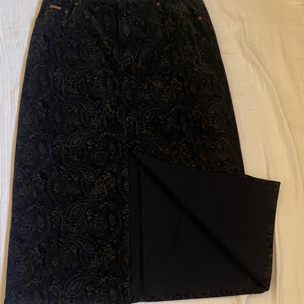 Eddie Bauer 100%Cotton  Dark Blue Paisley Pencil Skirt - Picture 8 of 12